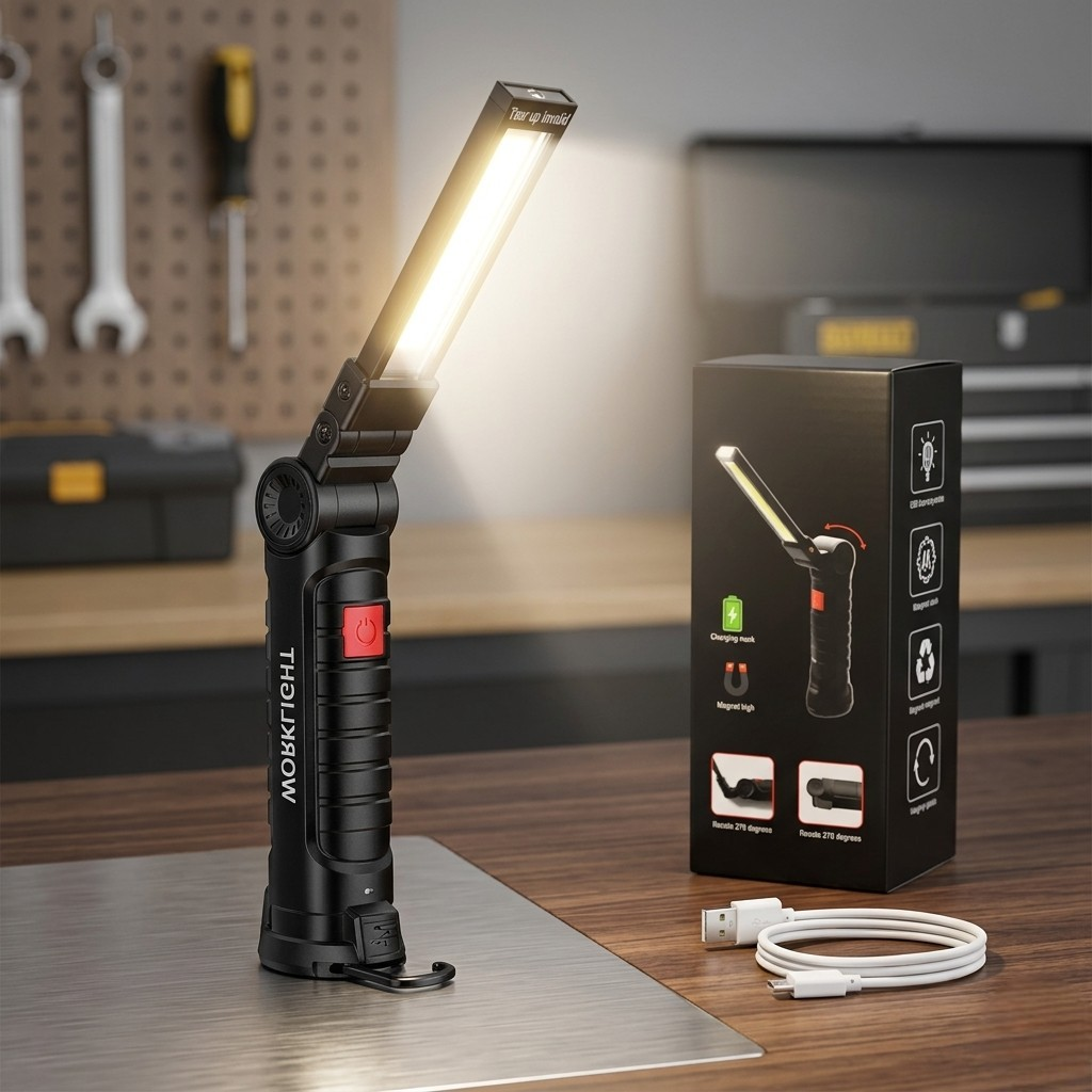 Rechargeable LED Work Light – Magnetic & Hook Design