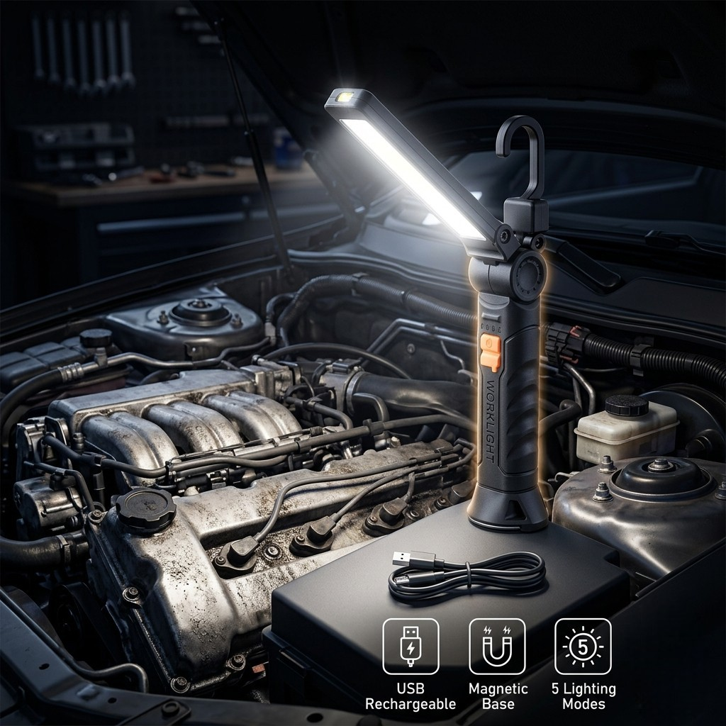 Rechargeable LED Work Light – Magnetic & Hook Design