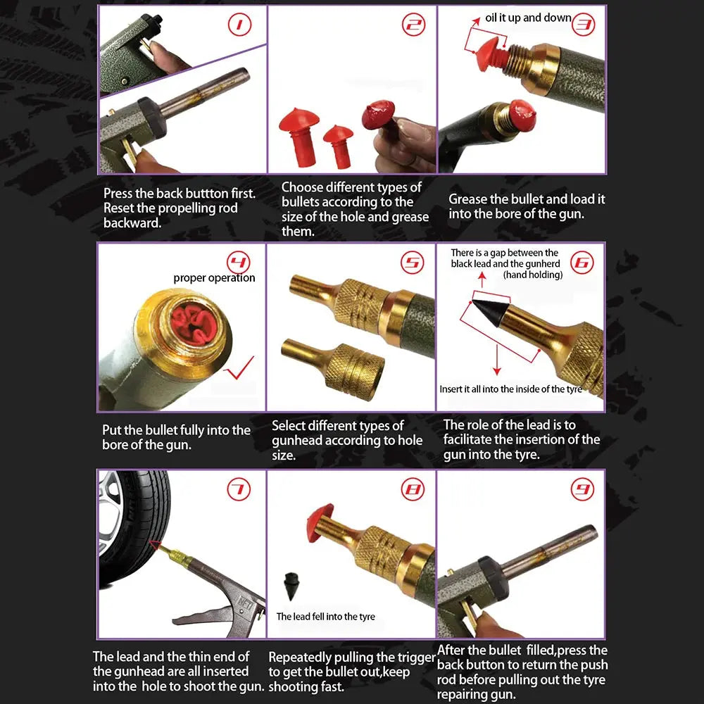 Professional Tire Repair Kit Tubeless Puncture Plug Gun for Car Motorcycle Heavy Duty Mushroom Plugs Emergency Seal Tool My Store