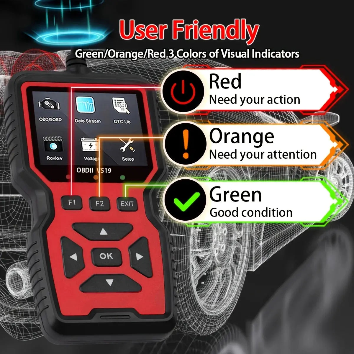 Professional Advanced Obdii/Eobd Car Diagnostic Scan Tool, Battery Tester, I/M Readiness Status, Fault Code Eraser, Suitable for All Obd Ii Protocol Cars since 1996, No Battery Required My Store